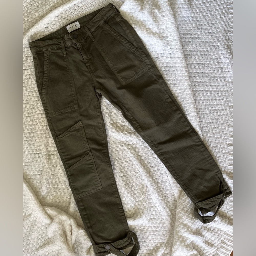 Pants Cargo Utility Parker Smith Khaki Olive Green Slim Leg 2/26 Vintage Retro